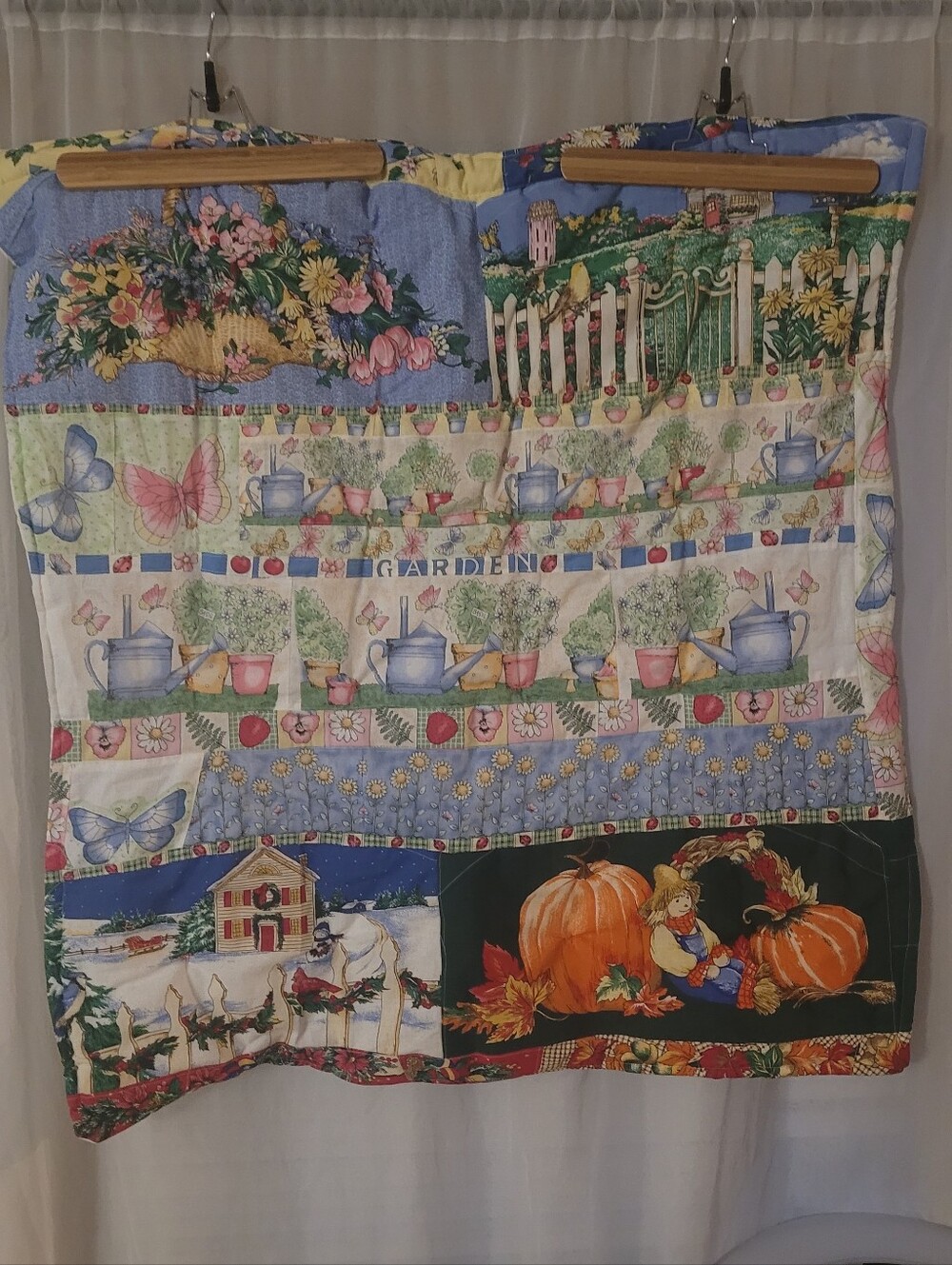 Seasonal Patchwork Quilt 35"x33" Handmade Vintage Spring Summer Fall Winter